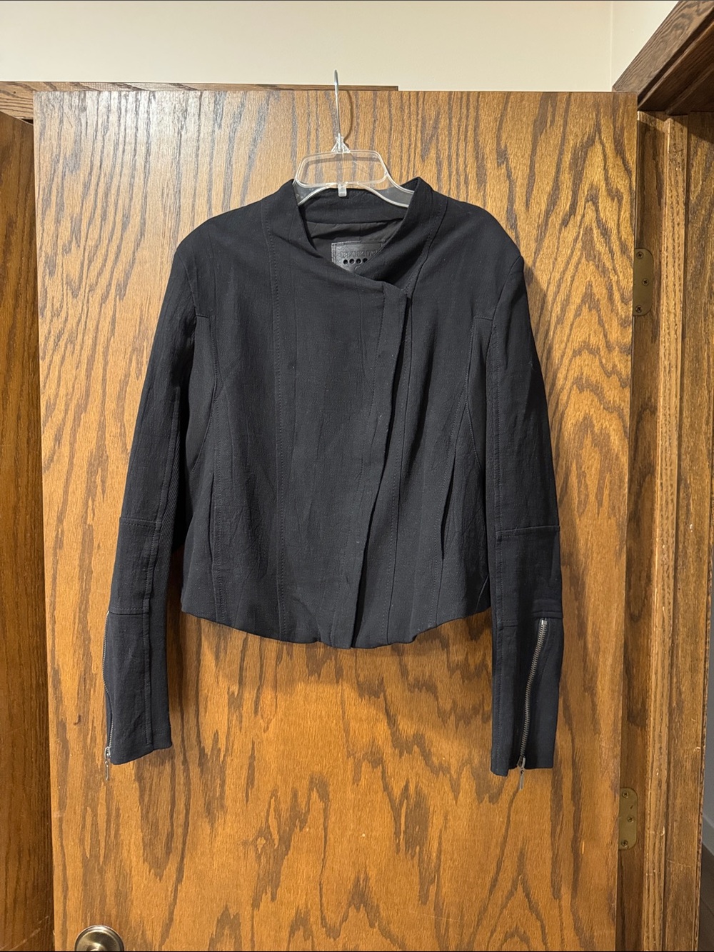 Blank NYC Black Cropped Asymmetric Zip-Accent Jacket